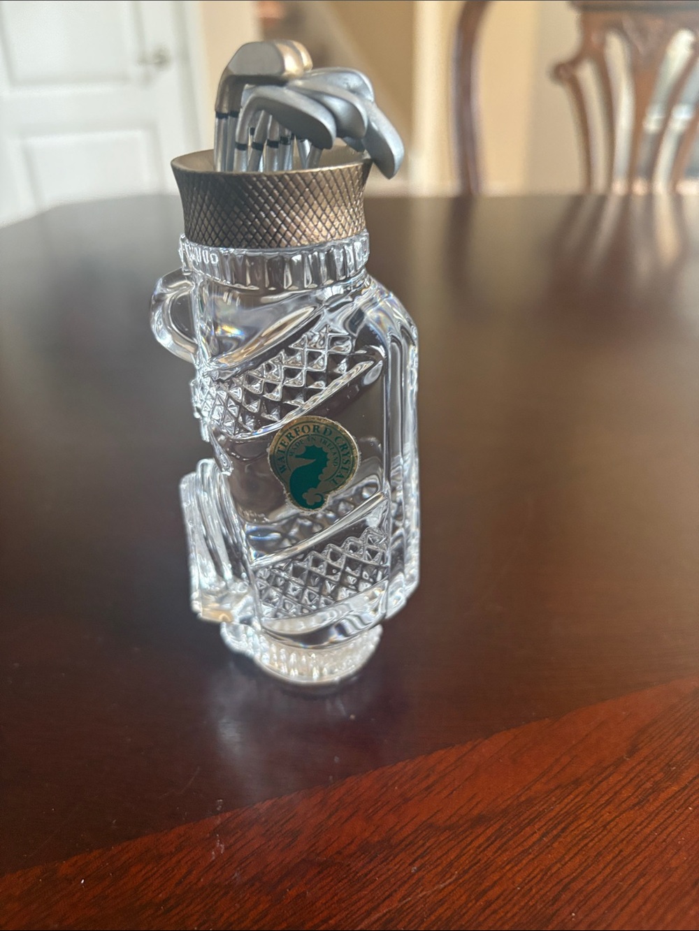 Waterford Crystal Golf club bag with metal clubs Paperweight